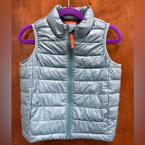 Primary Slate Blue Puffer Jacket with Orange Details